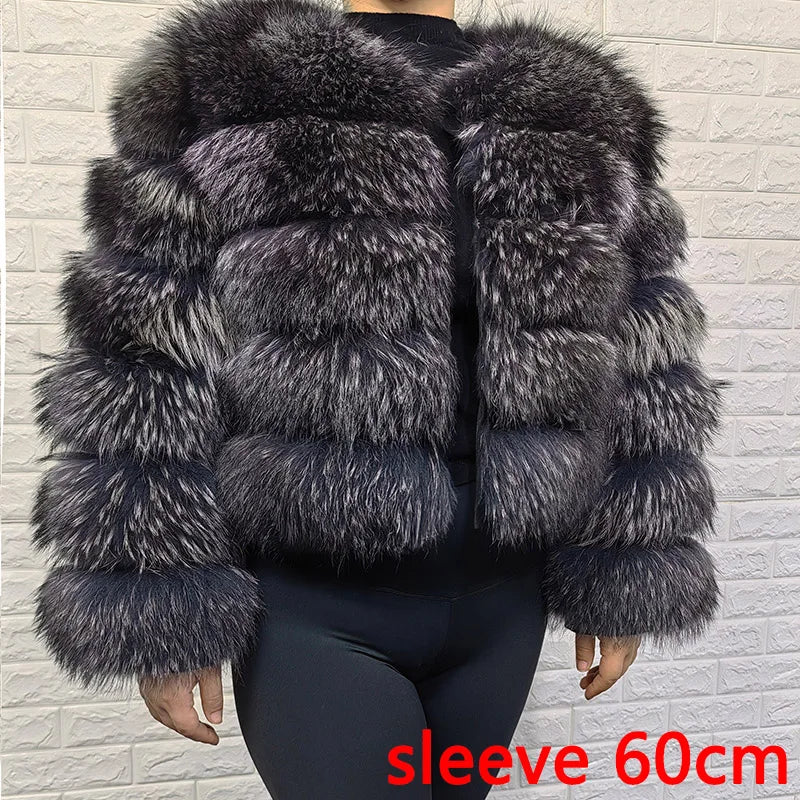 Women Luxury Thick Real Raccoon Fur Coat