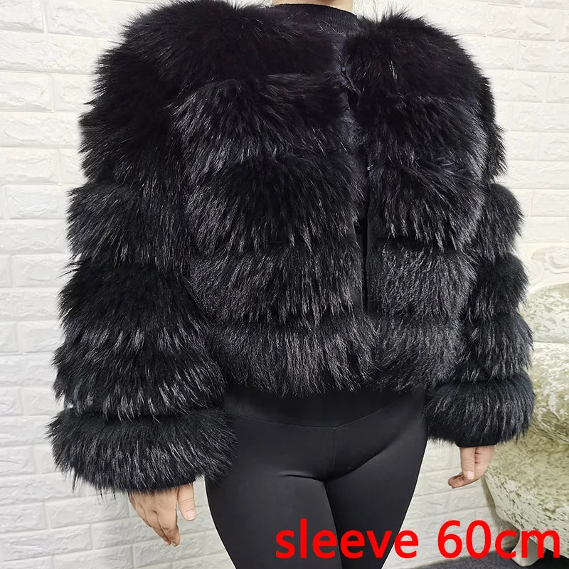 Women Luxury Thick Real Raccoon Fur Coat