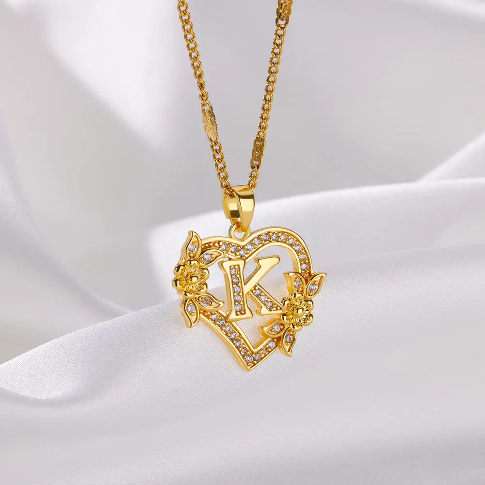 Zircon Flower Heart Initials Necklaces for Women