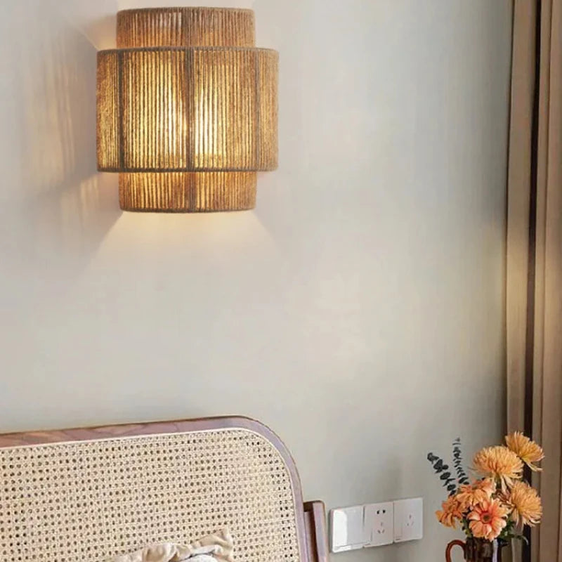 New Retro Rattan Weaving Wall Lamp