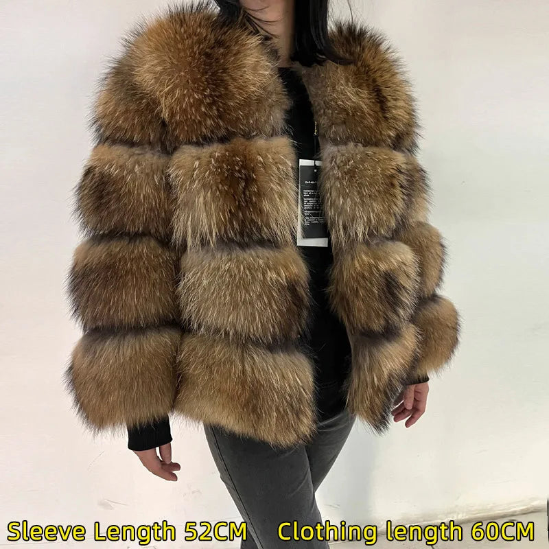 Women Luxury Thick Real Raccoon Fur Coat