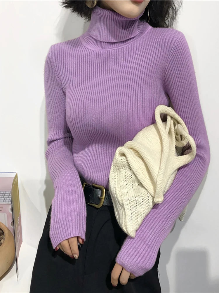 Women Knitted Ribbed Pullover Sweater