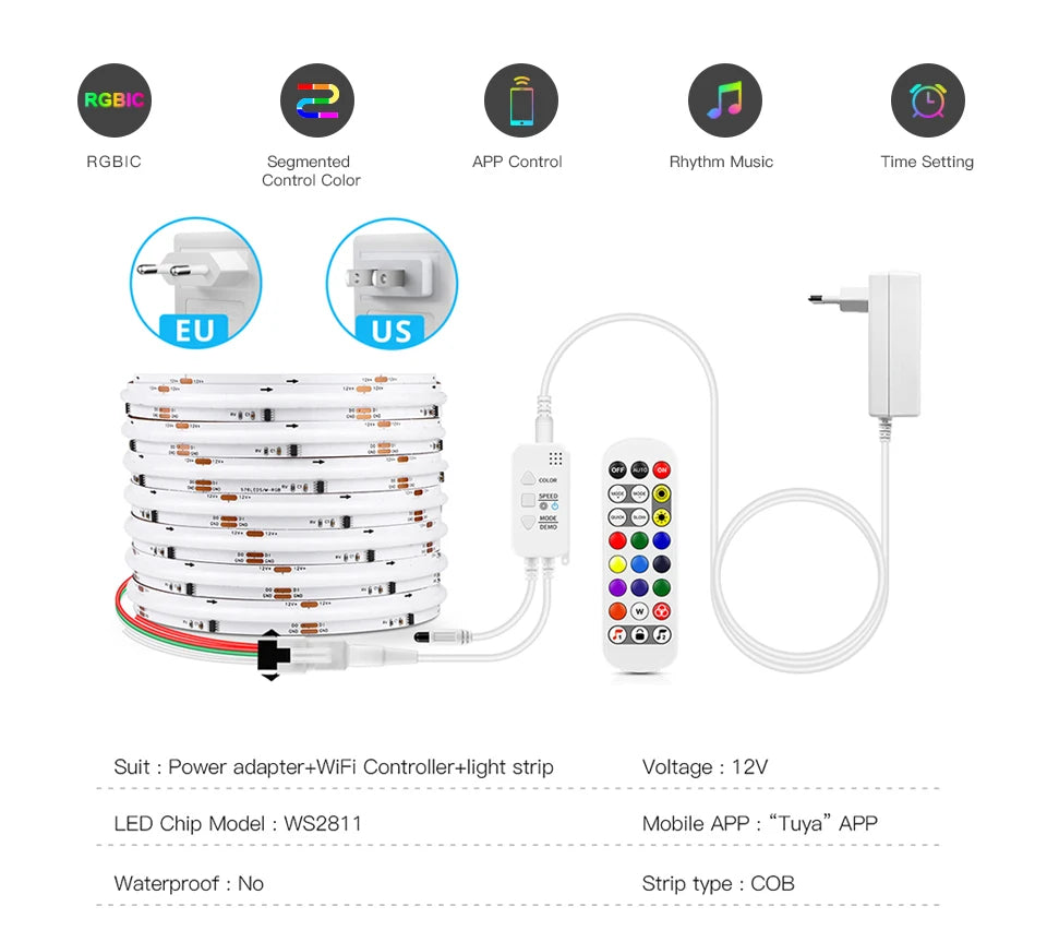 Tuya Smart RGBIC COB LED Strip Light (Addressable & Voice Control)