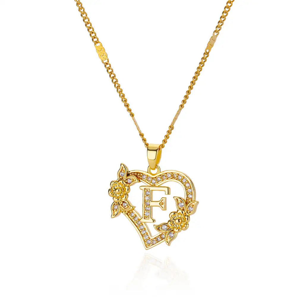 Zircon Flower Heart Initials Necklaces for Women