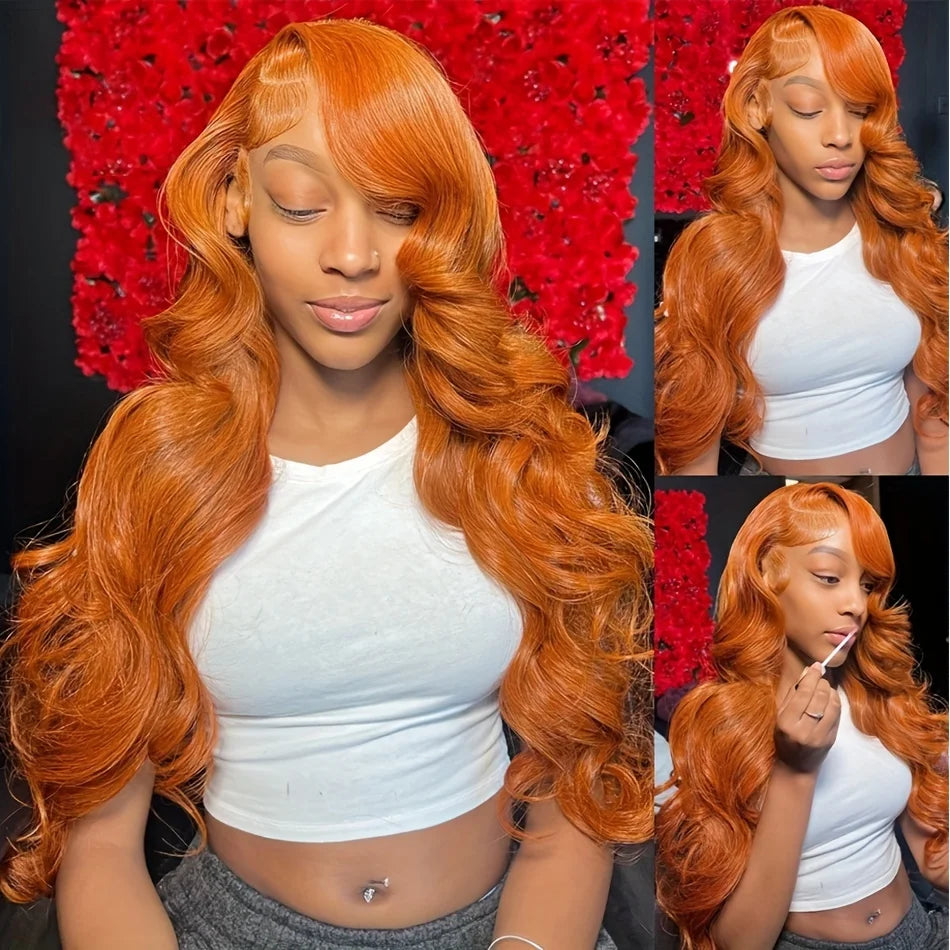 36 Inch Ginger Orange Body Wave Lace Wig
