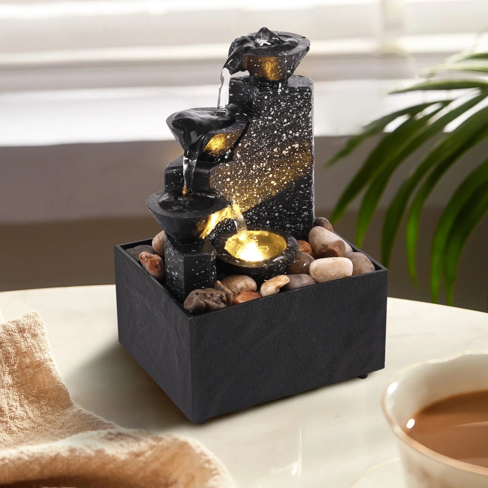Tabletop Waterfall Fountain w/ Soft Light & Calming Sound