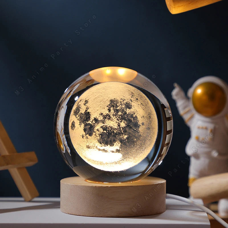3D Engraved Crystal Ball Night Light (Galaxy, Planets, Moon)