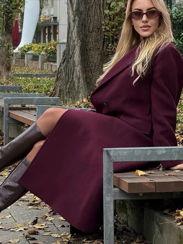 Women Fashion Burgundy Coat
