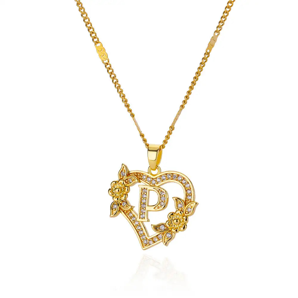Zircon Flower Heart Initials Necklaces for Women