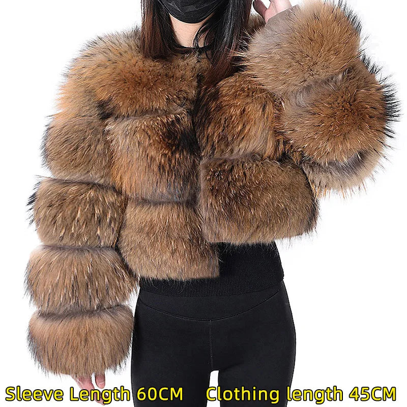 Women Luxury Thick Real Raccoon Fur Coat