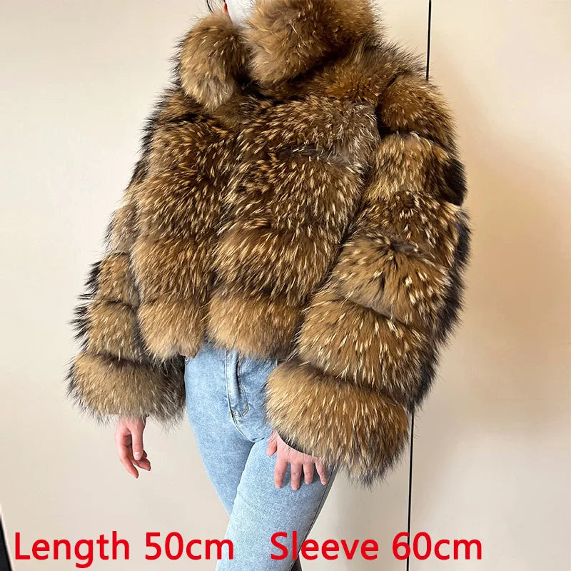 Women Luxury Thick Real Raccoon Fur Coat