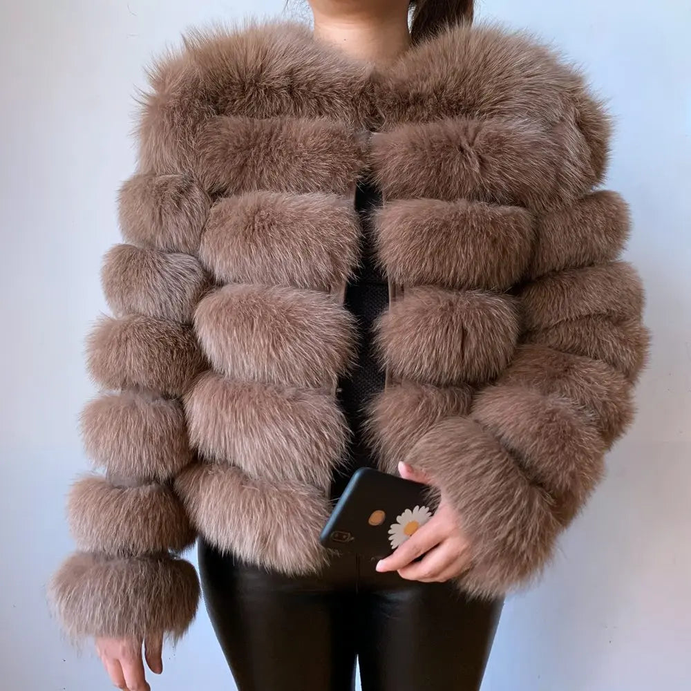 Women natural large wool fox fur coat