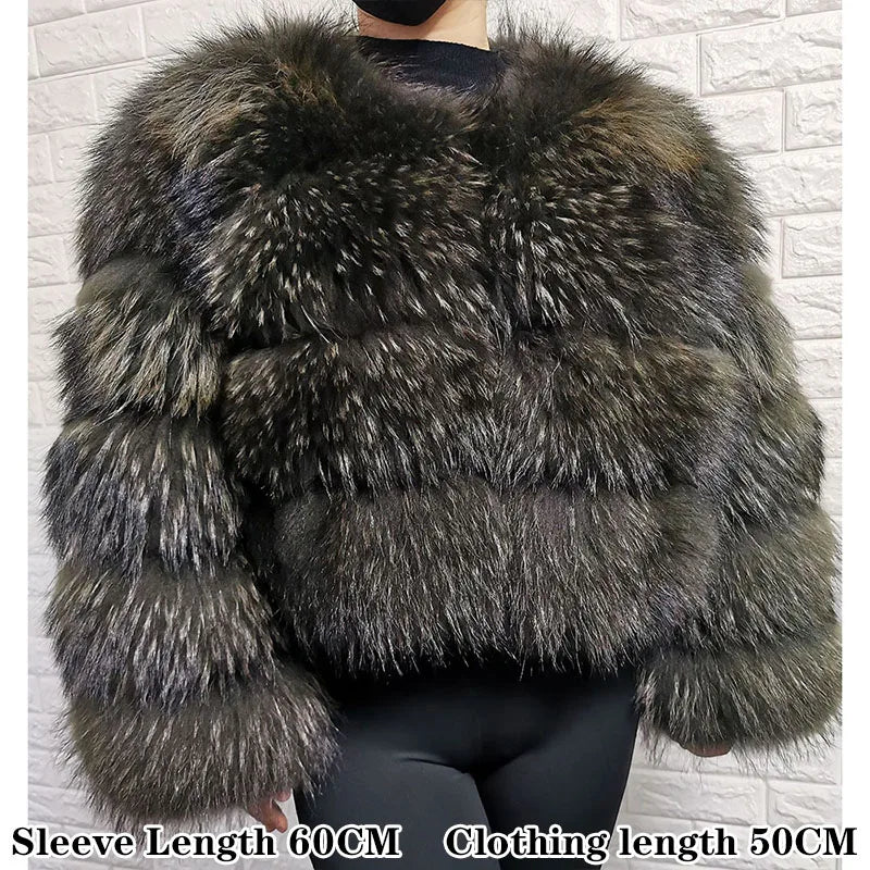 Women Luxury Thick Real Raccoon Fur Coat