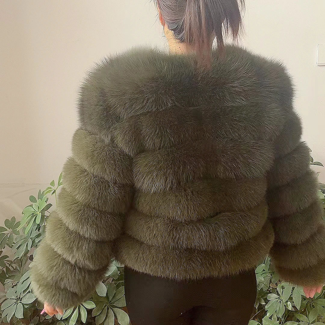 Women natural large wool fox fur coat