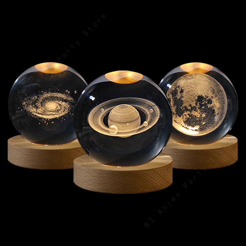 3D Engraved Crystal Ball Night Light (Galaxy, Planets, Moon)