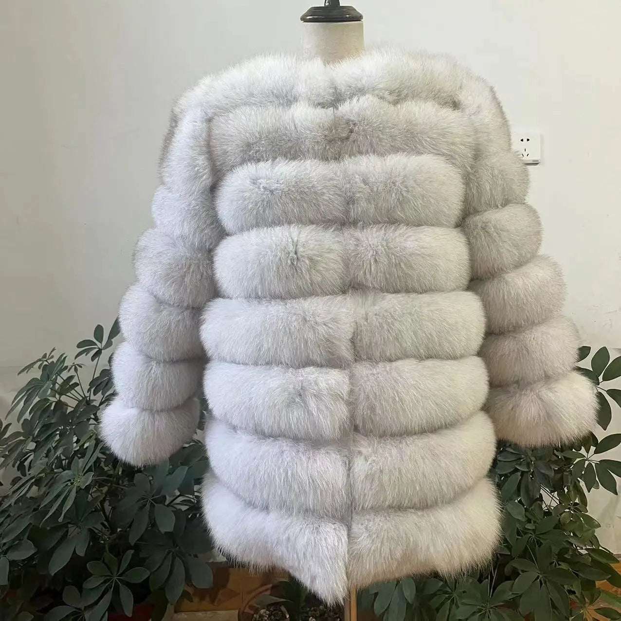 Women Fashion Real Natural Fox Fur Long Coat