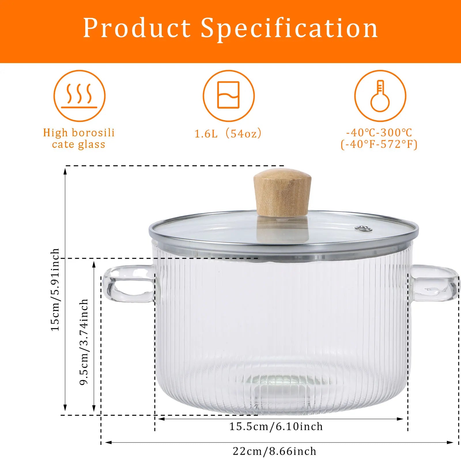 1.6L Heat Resistant Glass Soup Pot