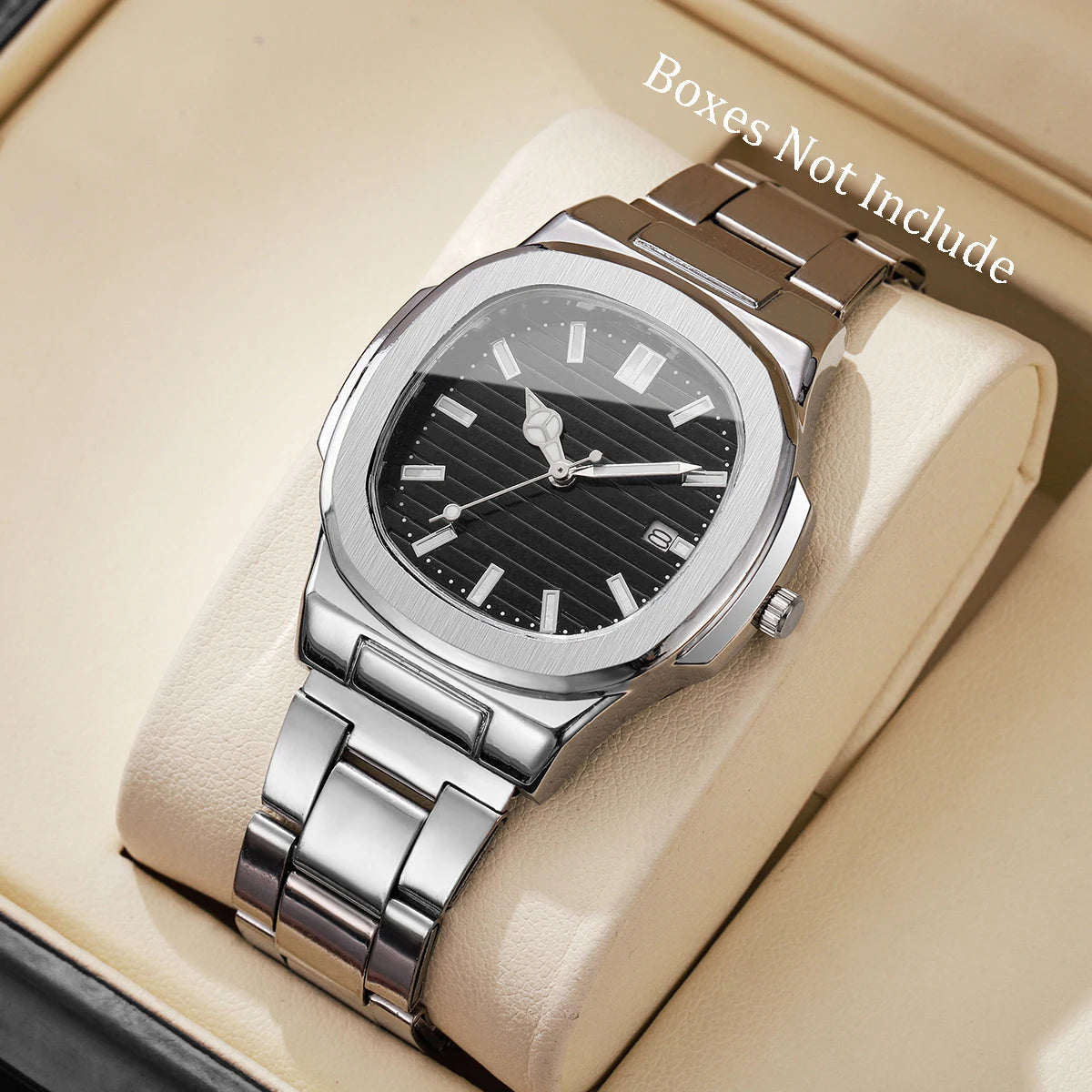 Men Fashion Business Square Dial Stainless Steel Strap Watch