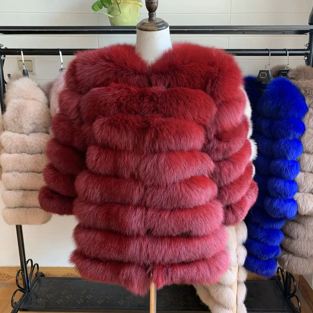 Women Fashion Real Natural Fox Fur Long Coat