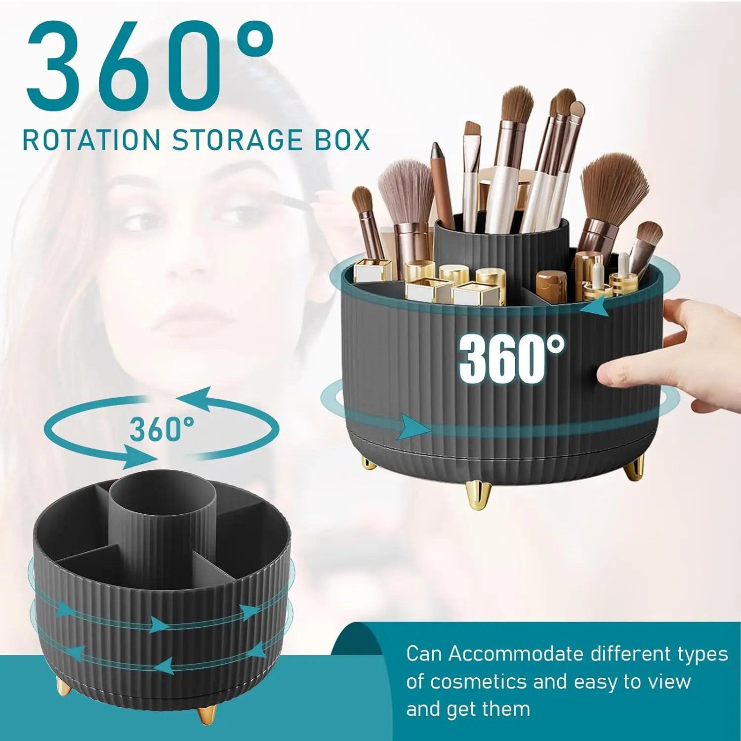 360° Rotating 5-Slot Makeup Brush & Vanity Organizer