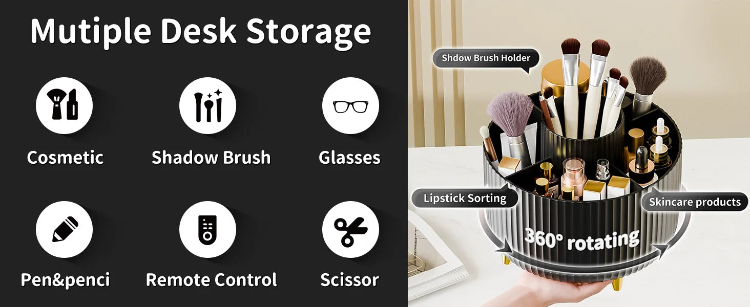360° Rotating 5-Slot Makeup Brush & Vanity Organizer