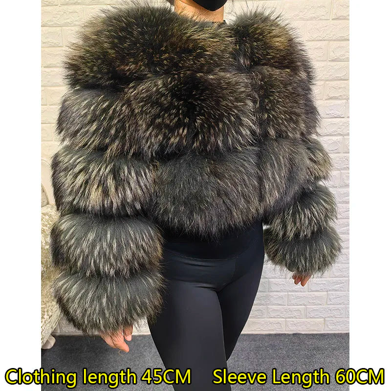 Women Luxury Thick Real Raccoon Fur Coat