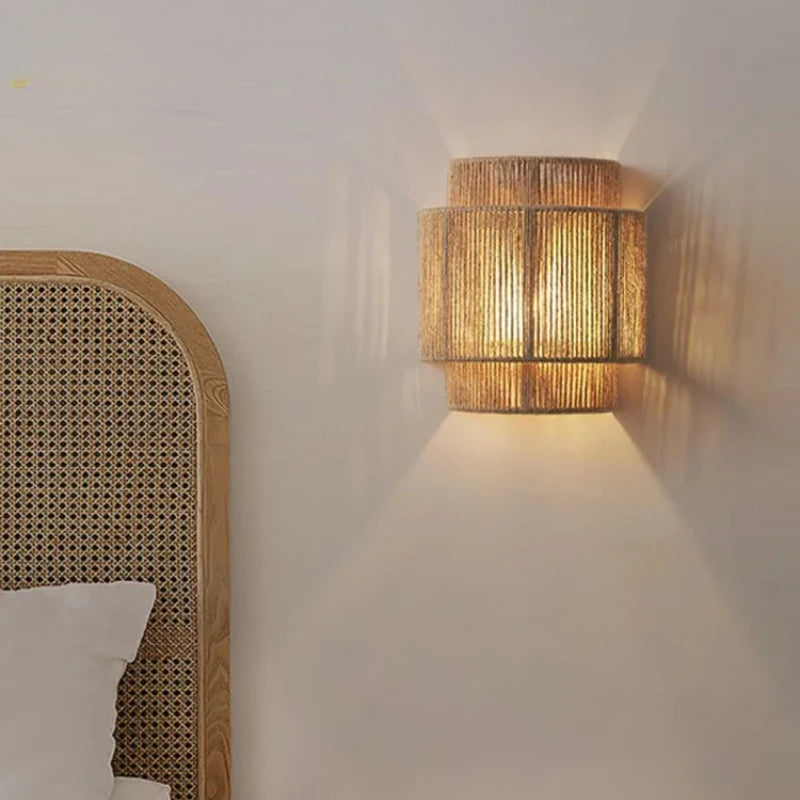 New Retro Rattan Weaving Wall Lamp