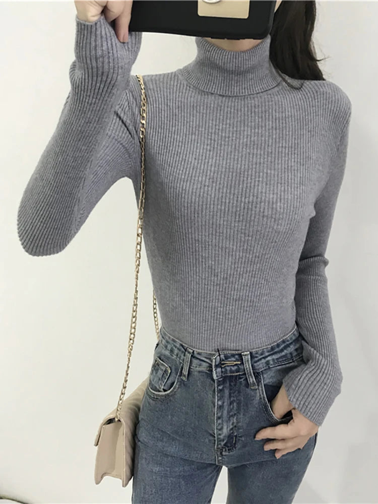 Women Knitted Ribbed Pullover Sweater