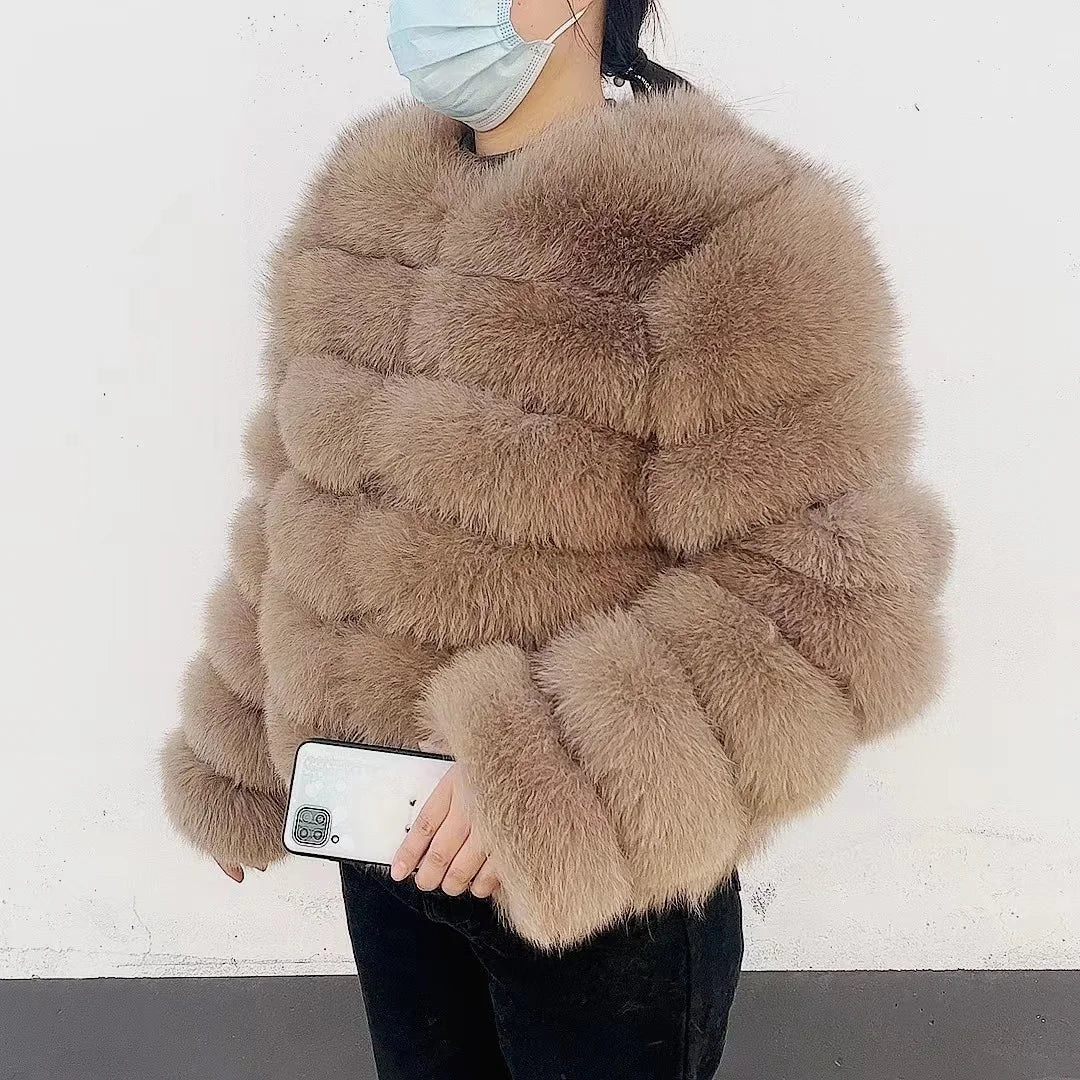 Women natural large wool fox fur coat