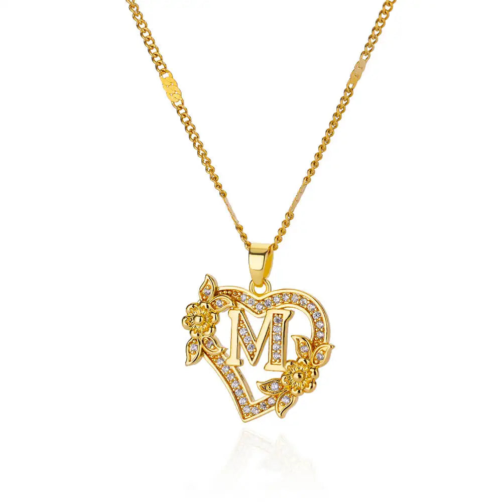 Zircon Flower Heart Initials Necklaces for Women