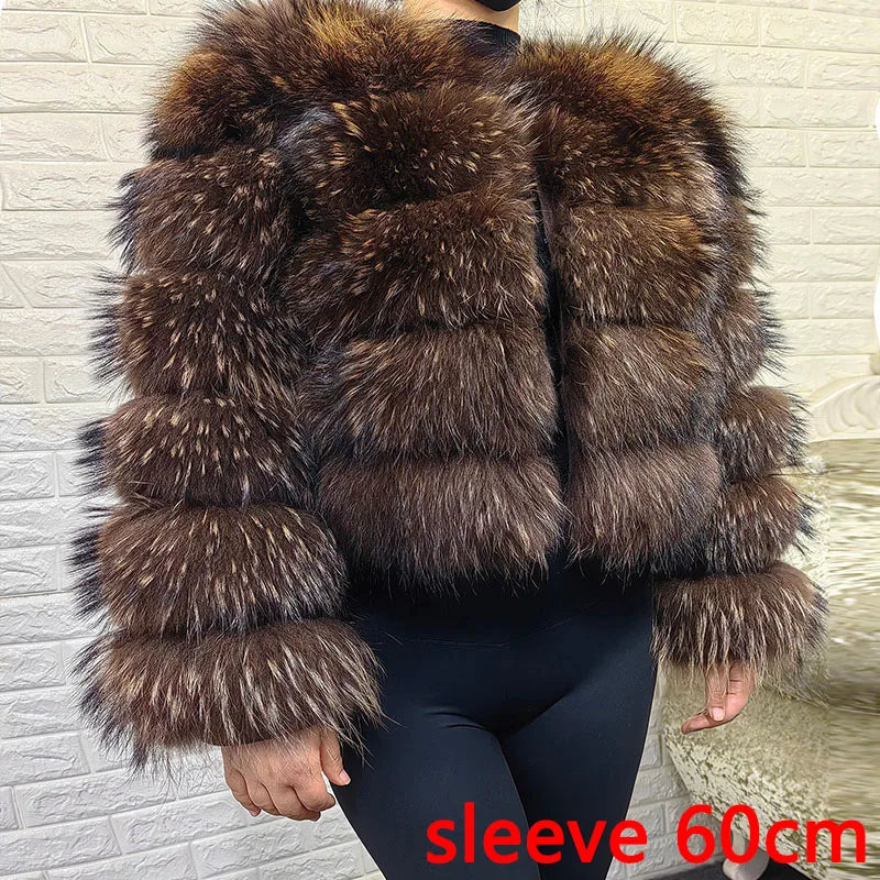 Women Luxury Thick Real Raccoon Fur Coat