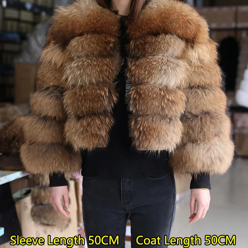 Women Luxury Thick Real Raccoon Fur Coat