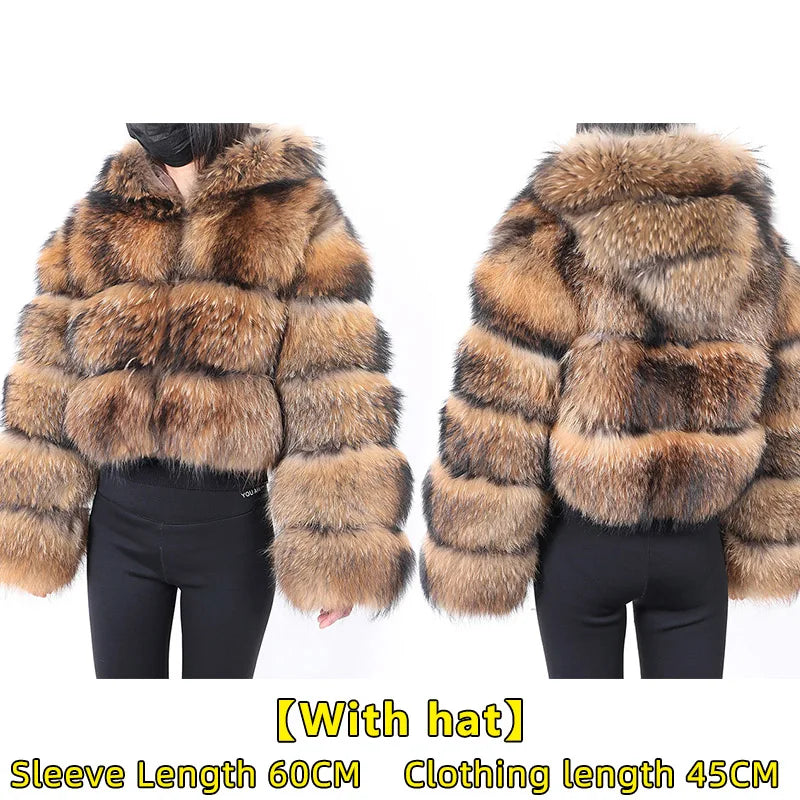 Women Luxury Thick Real Raccoon Fur Coat