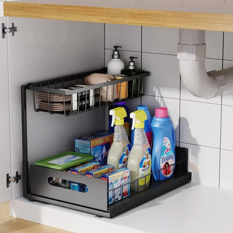 Under Sink 2 Tier Sliding Cabinet Basket