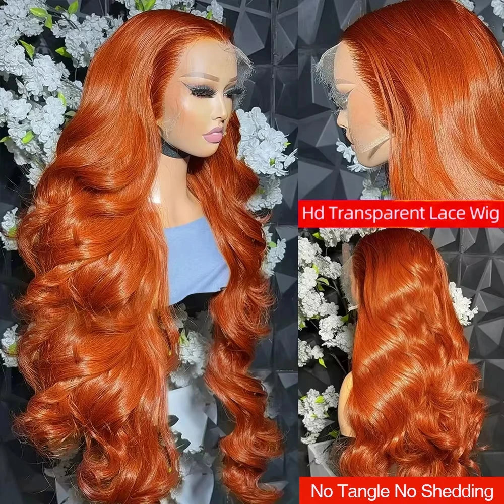 36 Inch Ginger Orange Body Wave Lace Wig