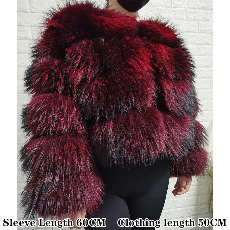 Women Luxury Thick Real Raccoon Fur Coat