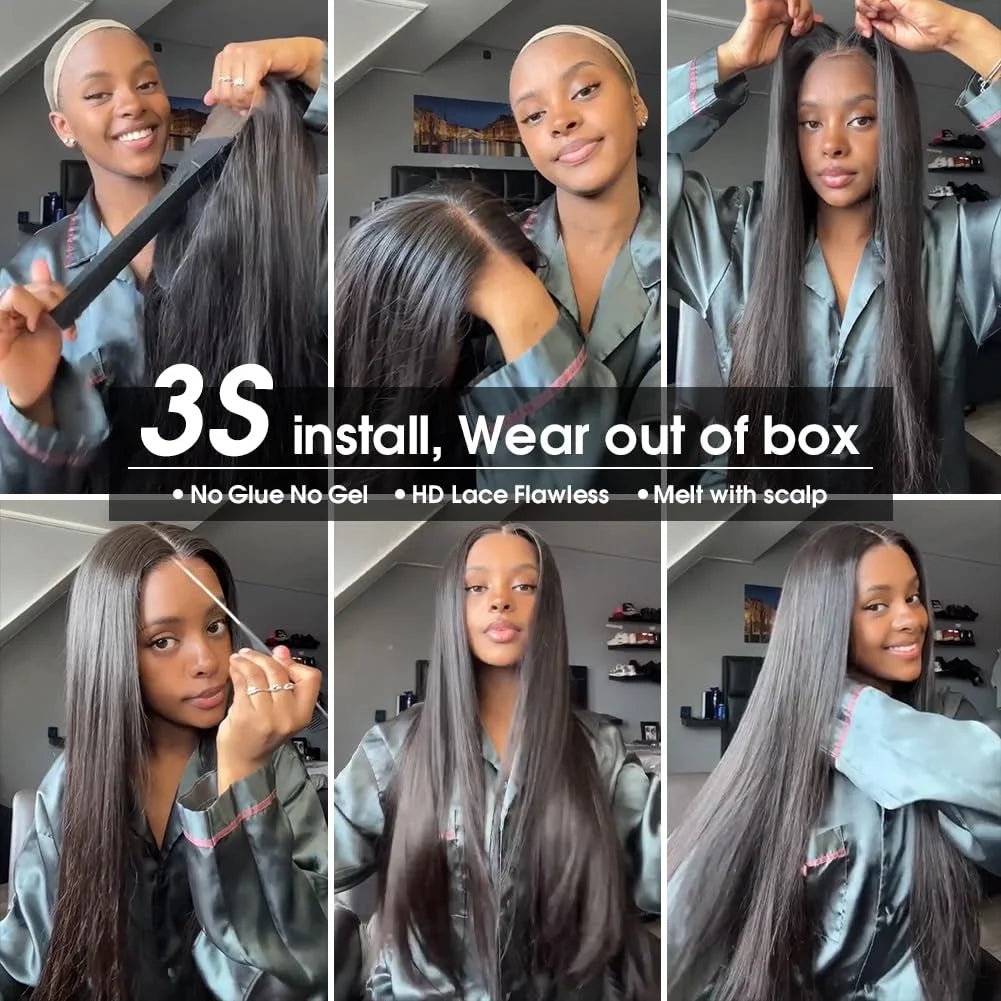 New Straight Pre Cut Glueless Wig