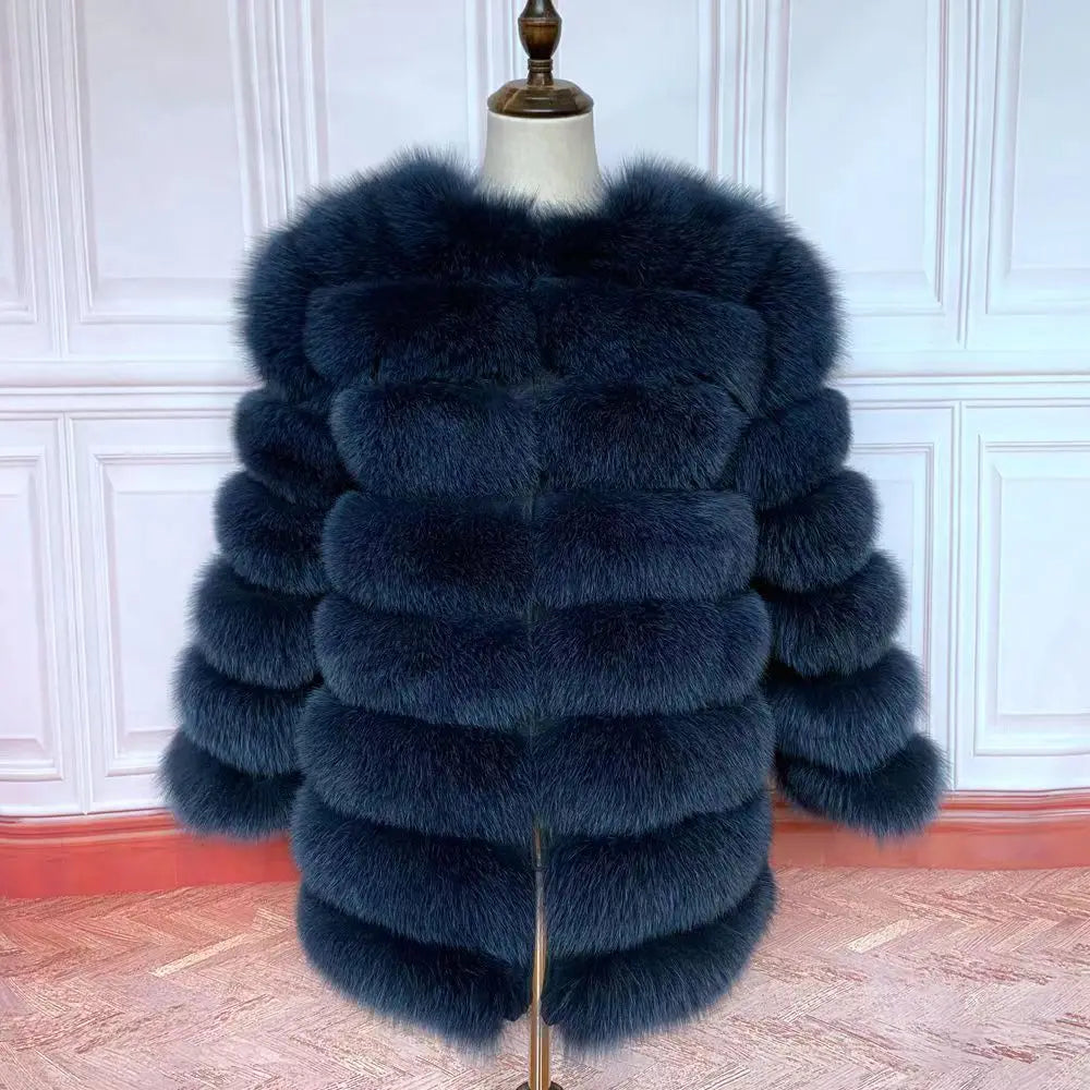 Women Fashion Real Natural Fox Fur Long Coat