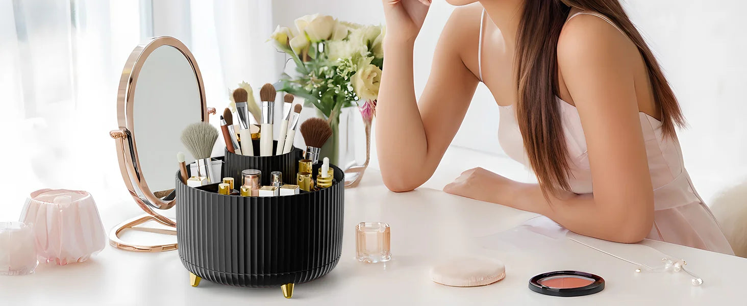 360° Rotating 5-Slot Makeup Brush & Vanity Organizer