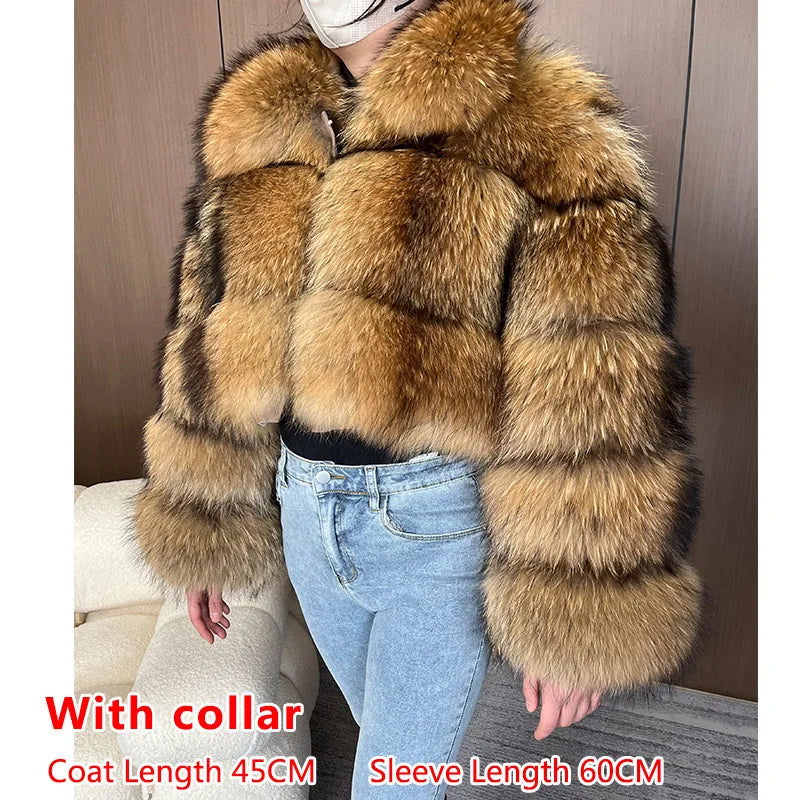 Women Luxury Thick Real Raccoon Fur Coat