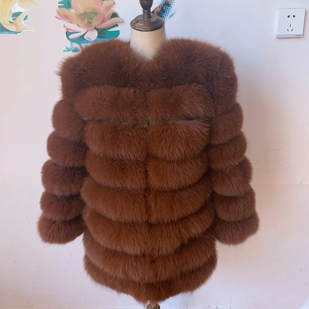 Women Fashion Real Natural Fox Fur Long Coat