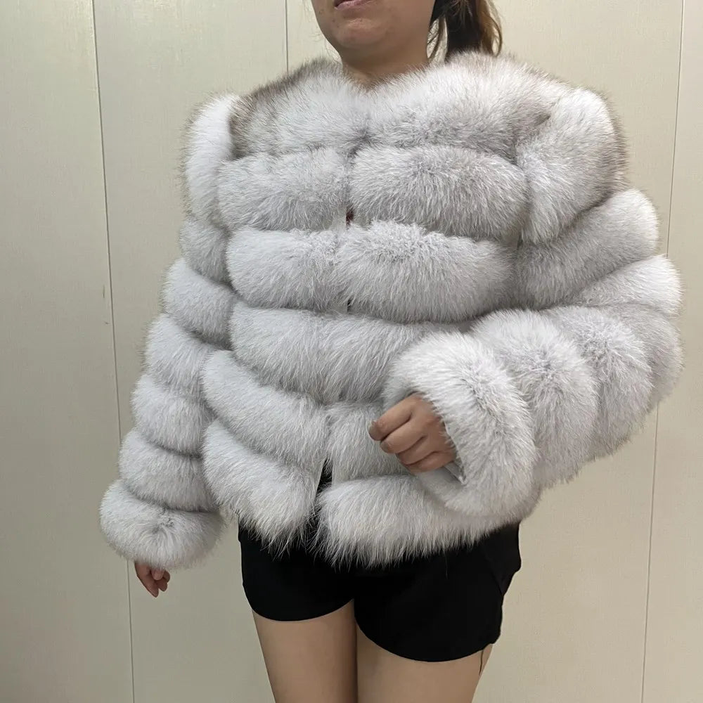 Women natural large wool fox fur coat