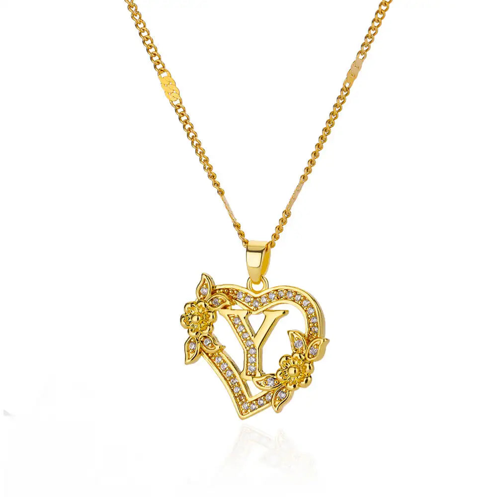 Zircon Flower Heart Initials Necklaces for Women