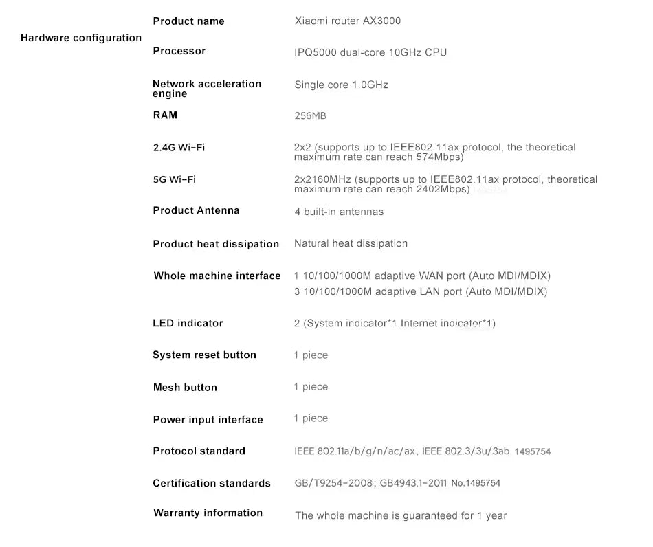 Xiaomi Router AX3000 WiFi 6 Mesh System