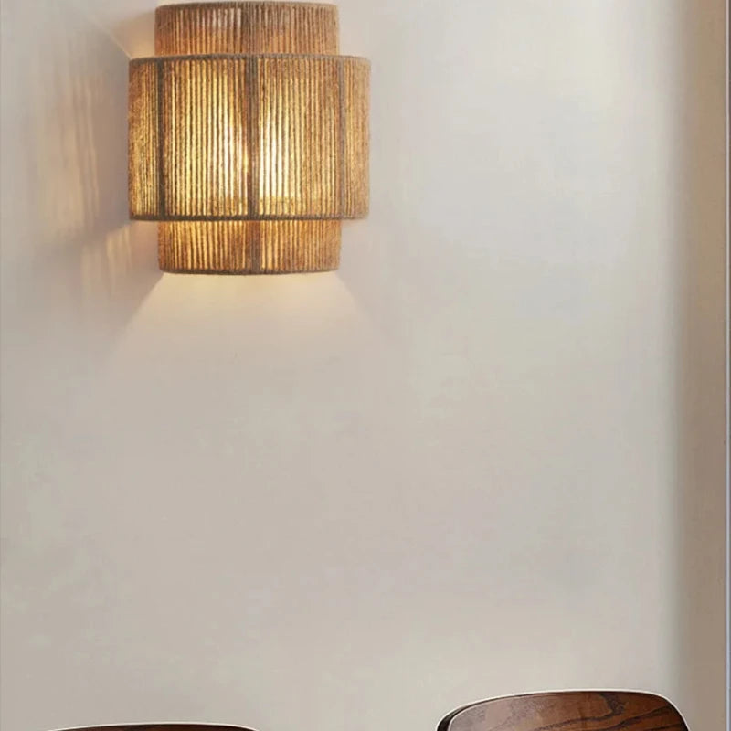 New Retro Rattan Weaving Wall Lamp