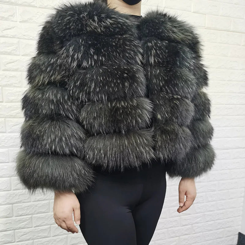 Women Luxury Thick Real Raccoon Fur Coat