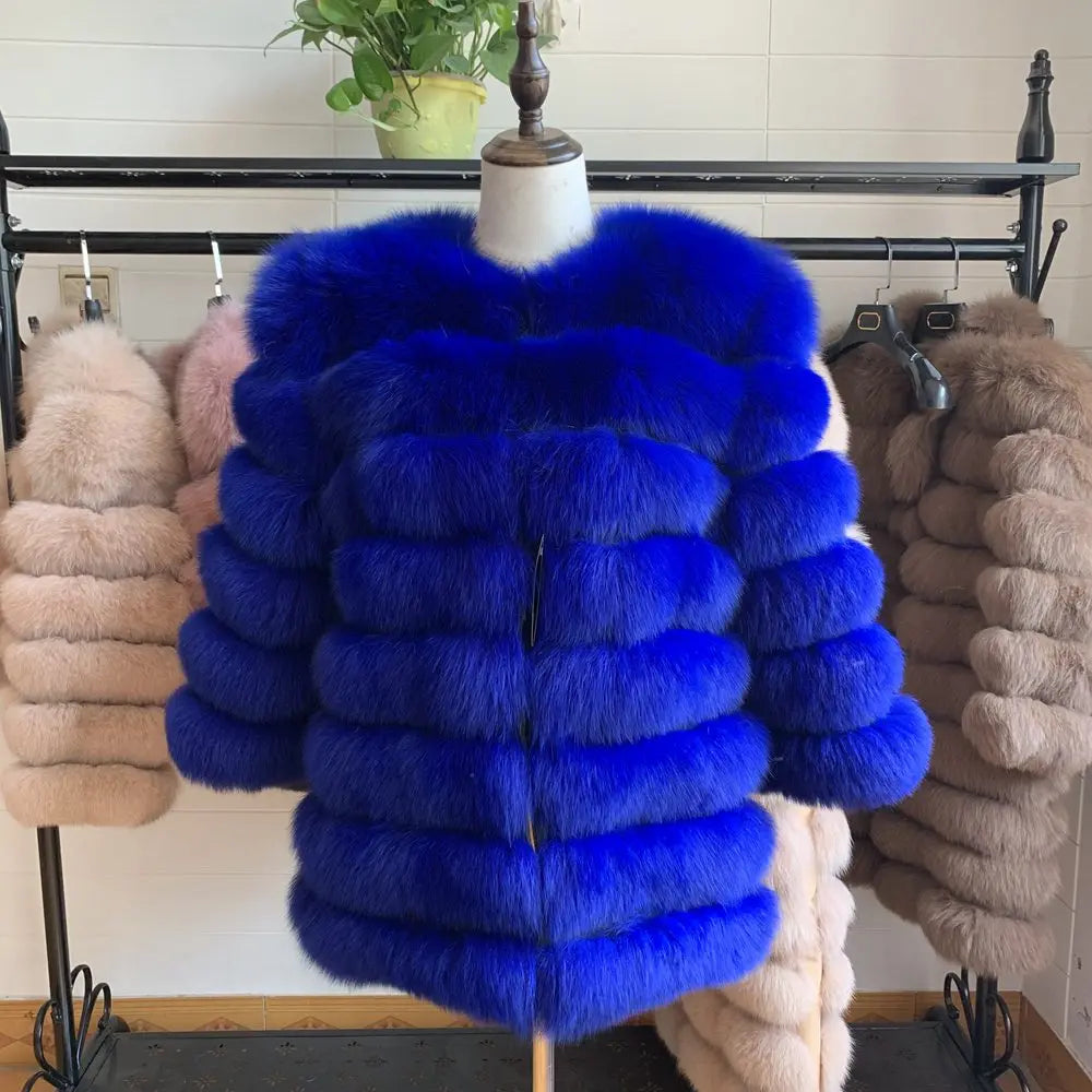 Women Fashion Real Natural Fox Fur Long Coat