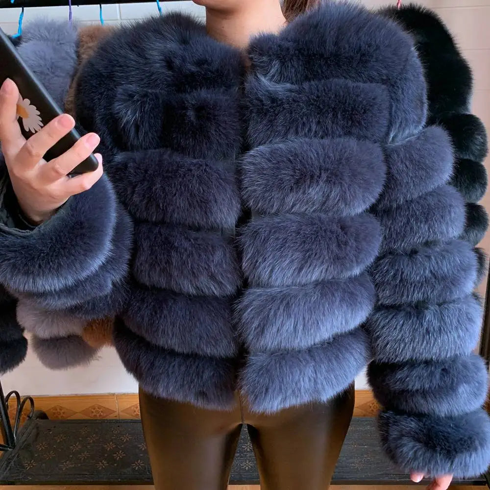 Women natural large wool fox fur coat