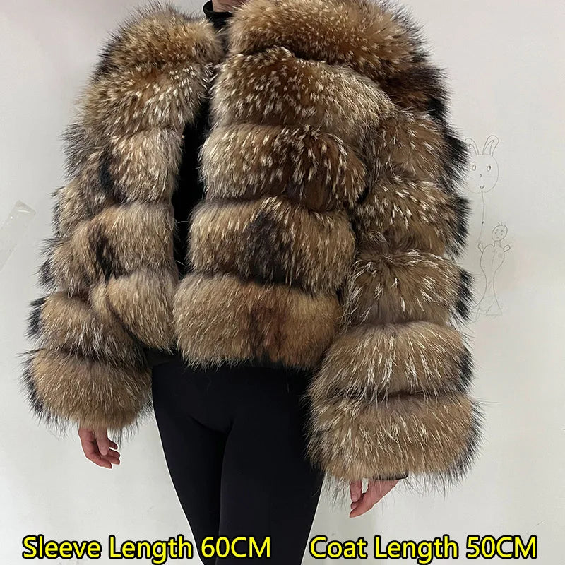 Women Luxury Thick Real Raccoon Fur Coat