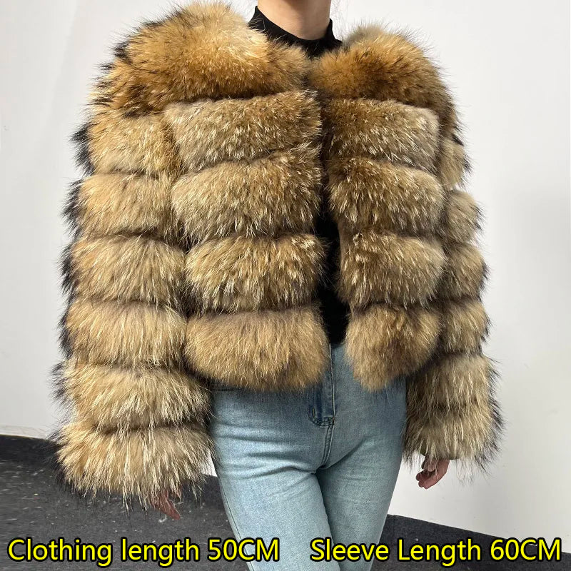 Women Luxury Thick Real Raccoon Fur Coat
